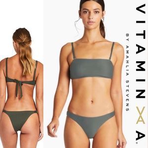 Nwt Vitamin A Mila Bandeau tie back Bikini top w/ Luciana Bottoms Sage Green 12